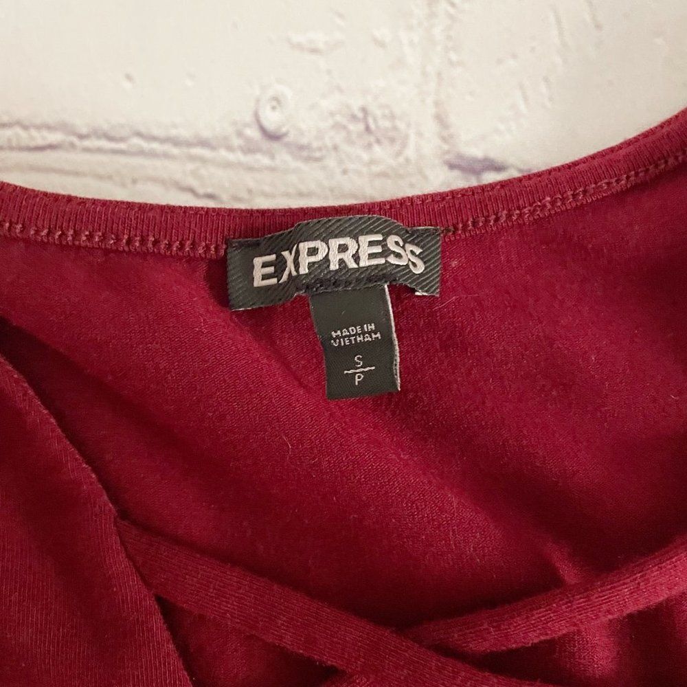 Express Burgundy Crossed Lace V Neck Long Sleeve Top S - Picture 4 of 9